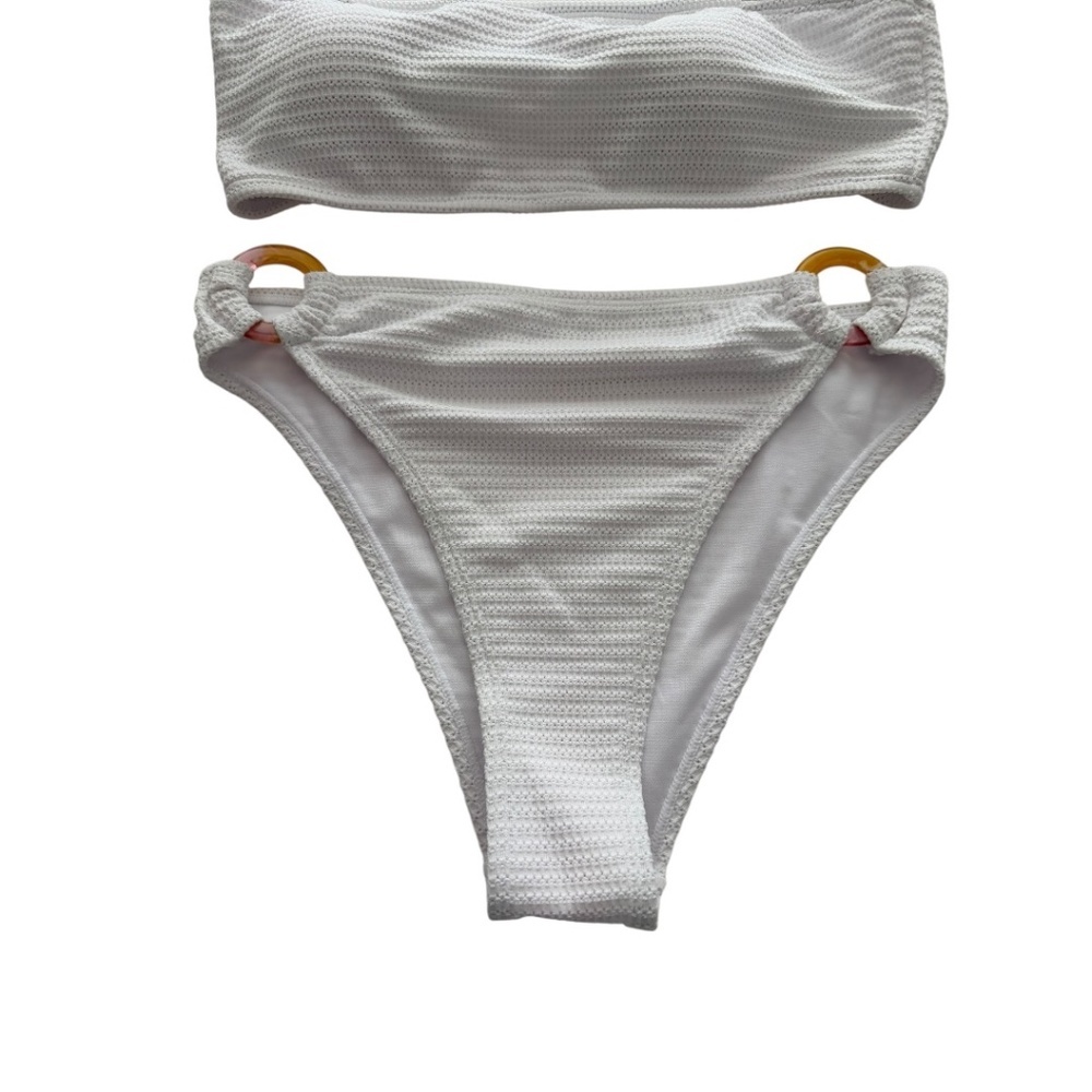 Cabana del Sol White Textured Ring Detail Bikini Set - Picture 3 of 11